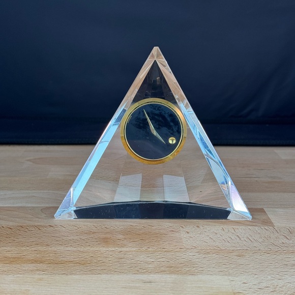 Movado Crystal Pyramid Clock Movado Pyramid Desk Clock with Gold Accents - Picture 3 of 13